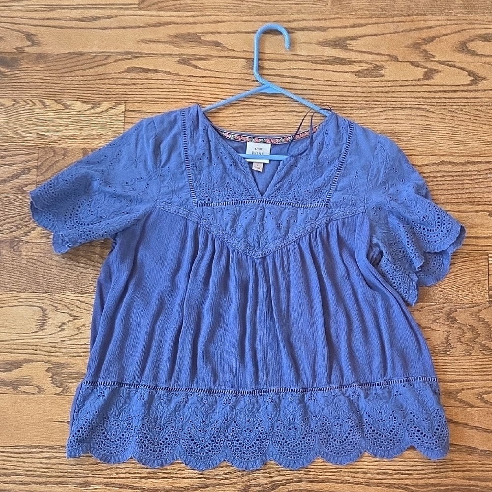 Knox Rose - Blue Eyelet Blouse - Size L
